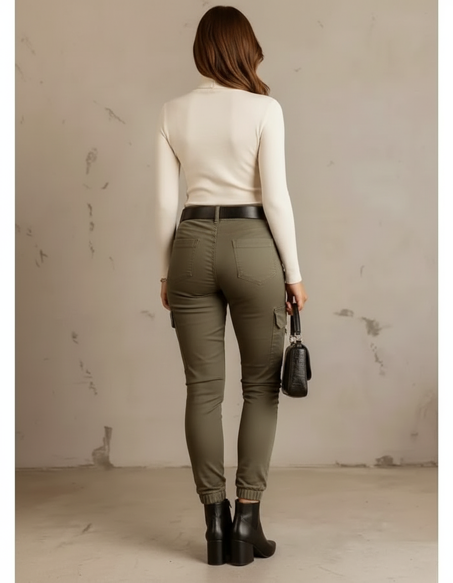 Pantalon Cargo Femme Kaki Slim Coton Mode - Gabardine - vue 2