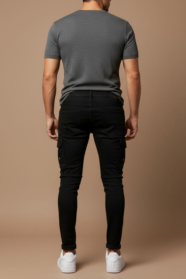Pantalon Cargo Noir Skinny Délavé Multipoches Homme - Jean - vue 2