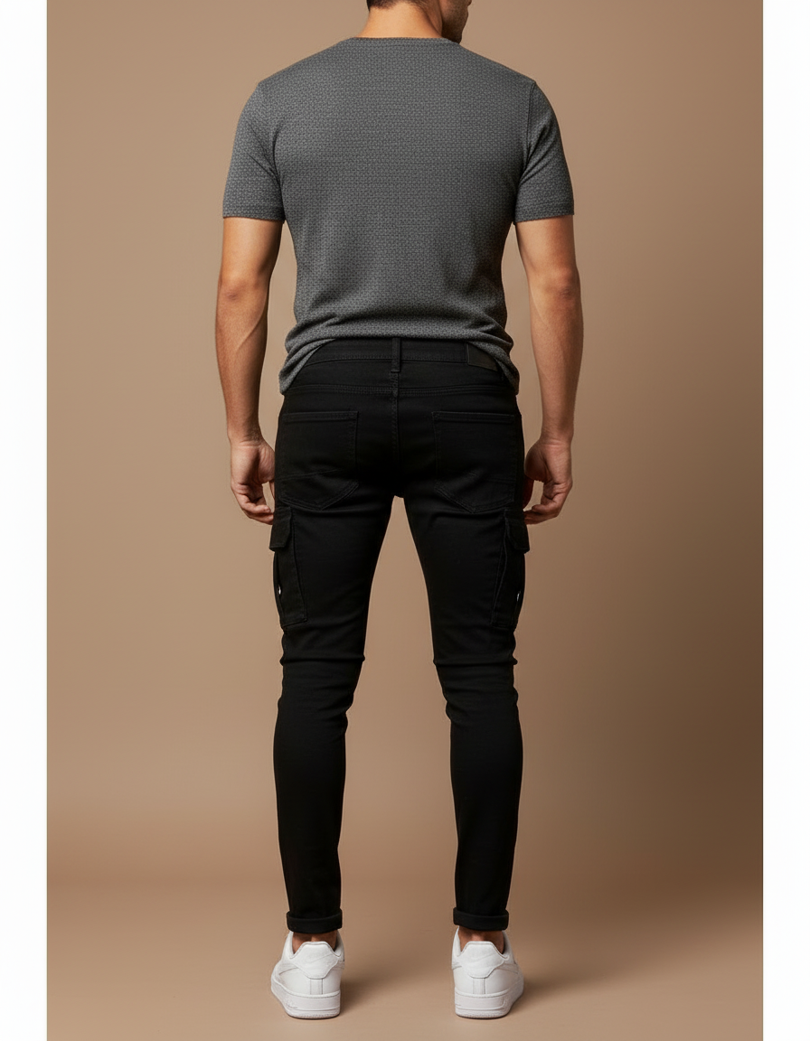 Pantalon Cargo Noir Skinny Délavé Multipoches Homme - Jean - vue 2