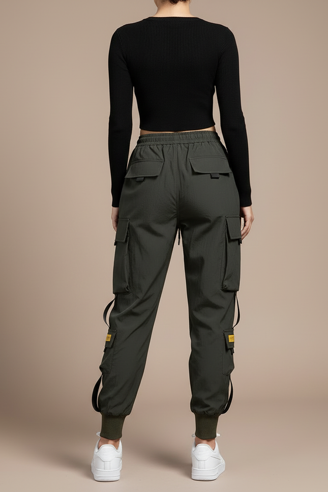 Pantalon Cargo Kaki Ample Multipoches Streetwear Femme - Polyester - vue 2