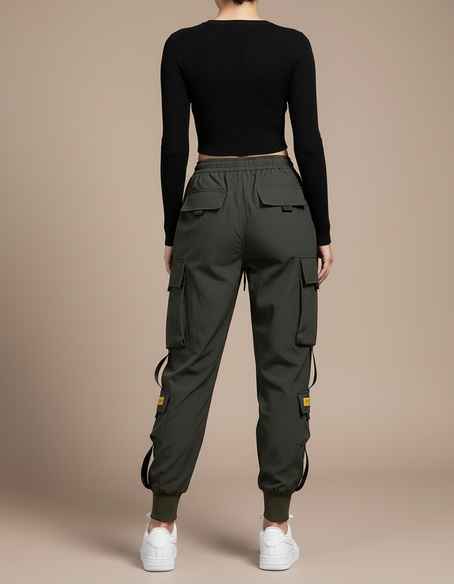 Pantalon Cargo Kaki Ample Multipoches Streetwear Femme - Polyester - vue 2