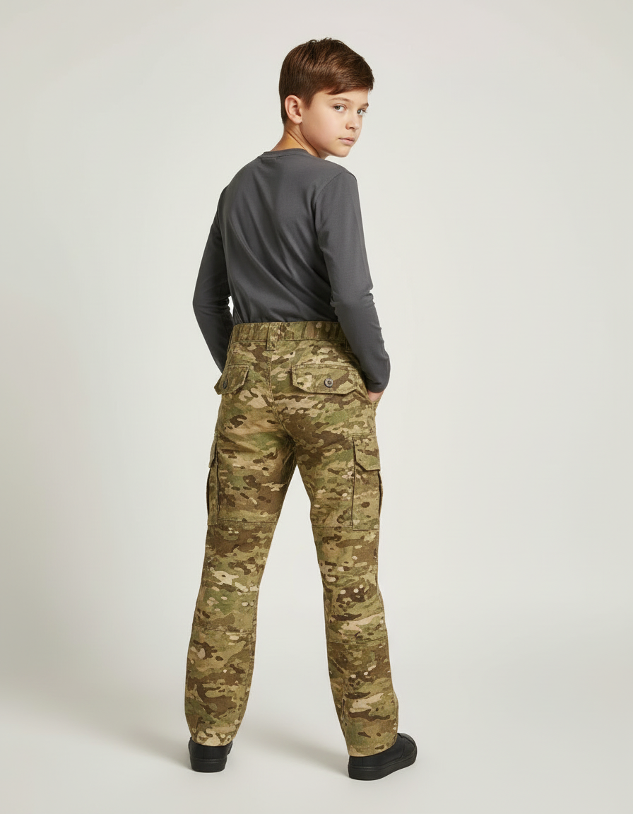 Pantalon Cargo Camouflage Militaire Enfant Multipoches Résistant - Multicolore Toile - vue 2