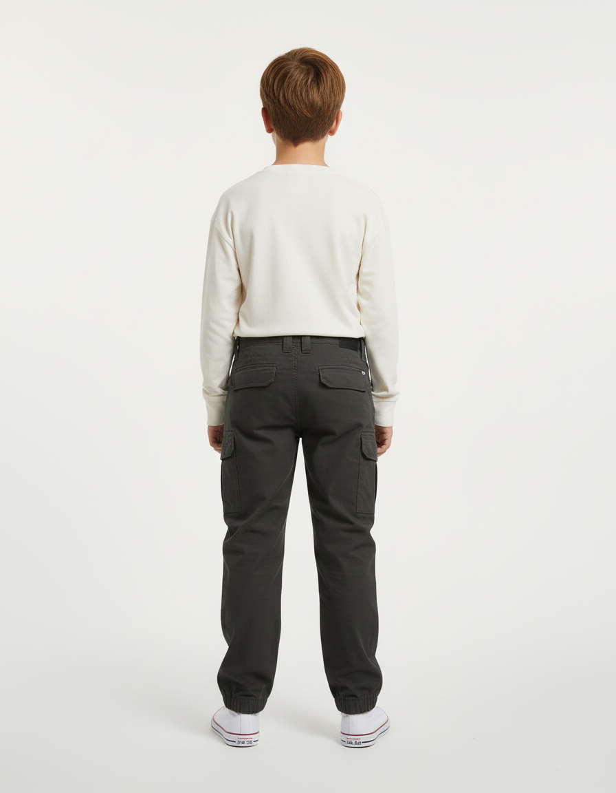 Pantalon Cargo Gris Foncé Décontracté Multipoches Enfant - Toile - vue 2