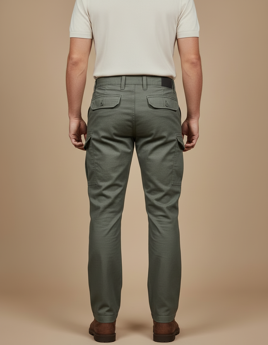 Pantalon Cargo Vert Militaire Renforcé Multipoches Homme - Kaki Gabardine - vue 2