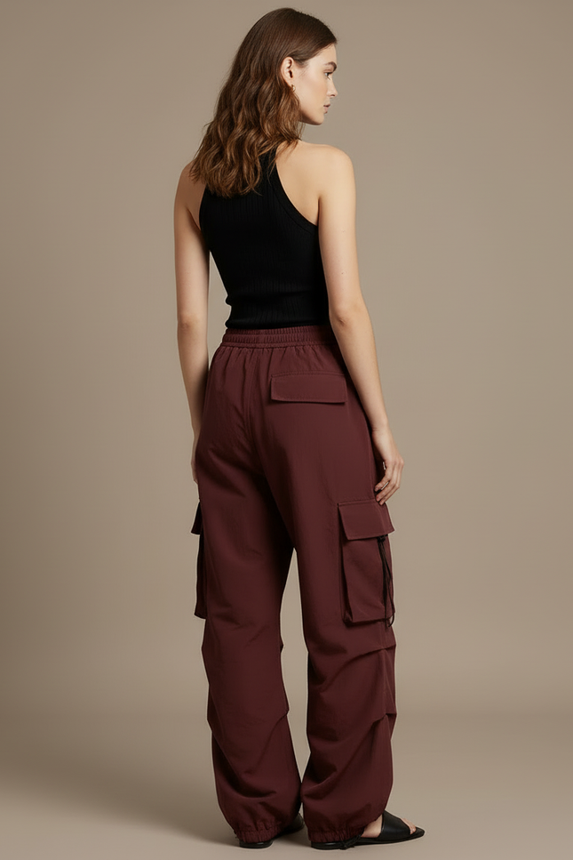 Pantalon Cargo Bordeaux Ample Femme Décontracté - Polyester - vue 2