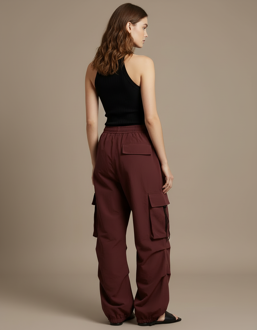Pantalon Cargo Bordeaux Ample Femme Décontracté - Polyester - vue 2