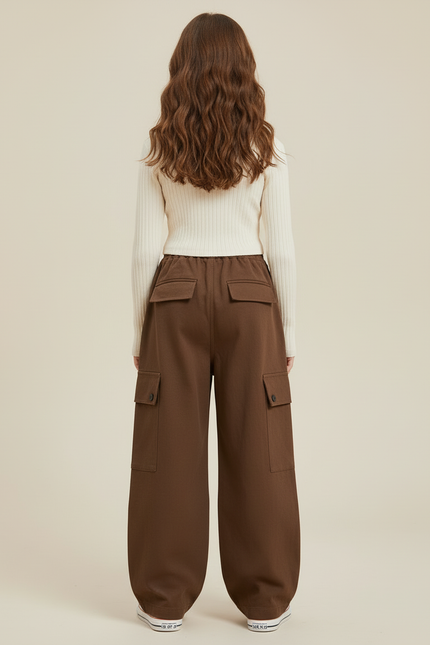 Pantalon Cargo Large Marron Ample Multipoches Coton - Molleton - vue 2
