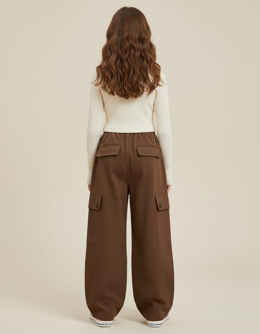 Pantalon Cargo Large Marron Ample Multipoches Coton - Molleton - vue 2
