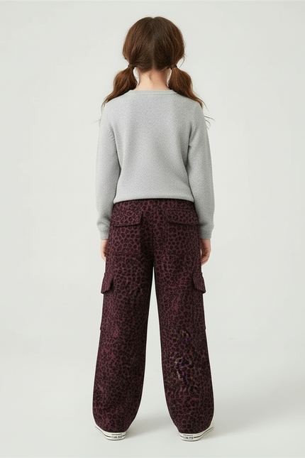 Pantalon Cargo Léopard Bordeaux Ample Poches Cordon Fille - Molleton - vue 2