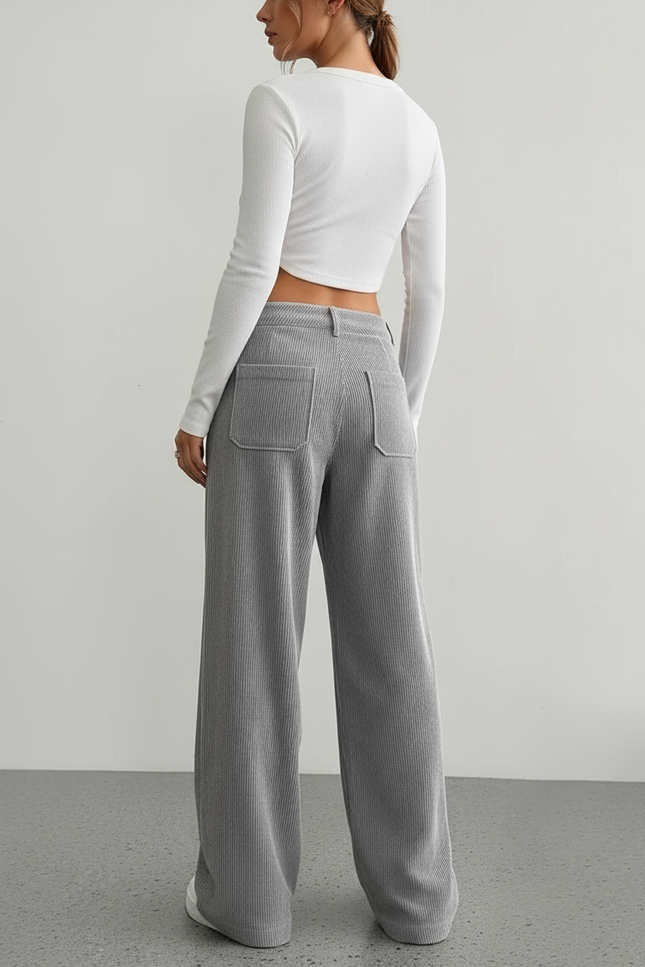 Pantalon Cargo Gris Côtelé Ample Décontracté Poches - Cordé - vue 2