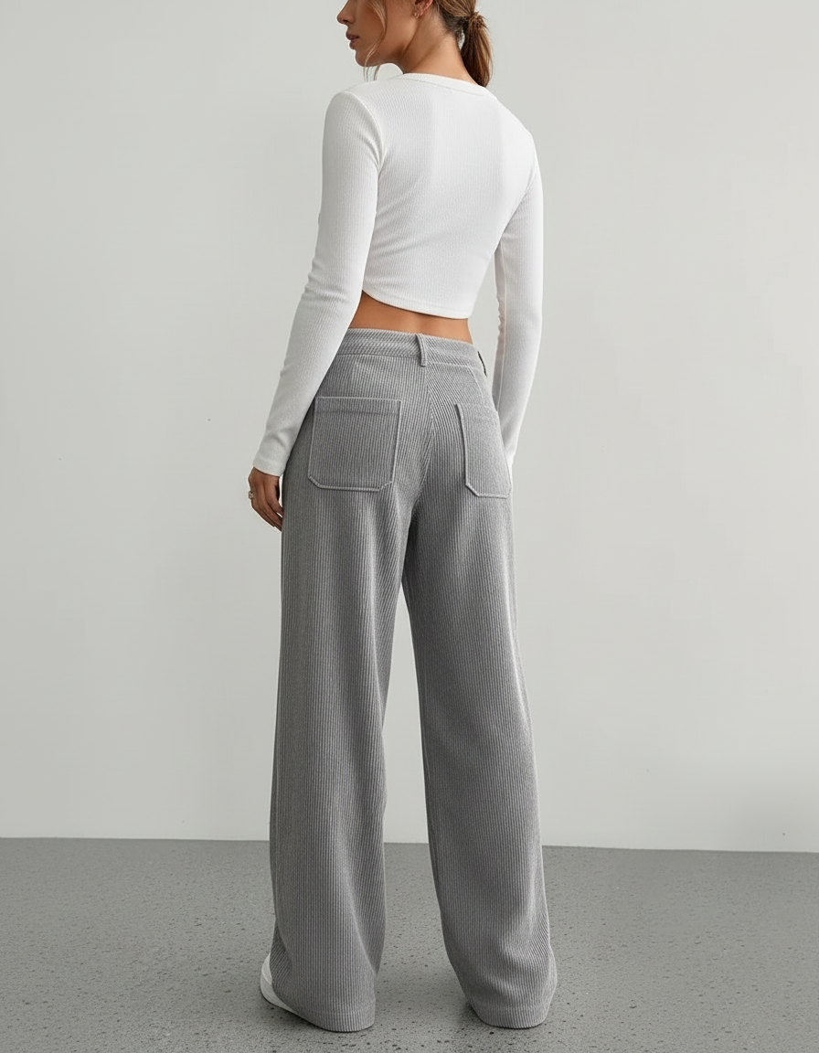 Pantalon Cargo Gris Côtelé Ample Décontracté Poches - Cordé - vue 2