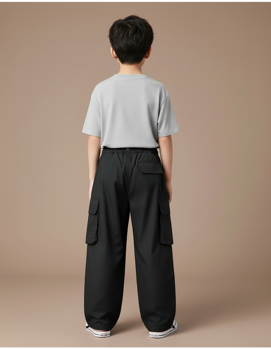 Pantalon Cargo Noir Ample Coton Sport Enfant - vue 2