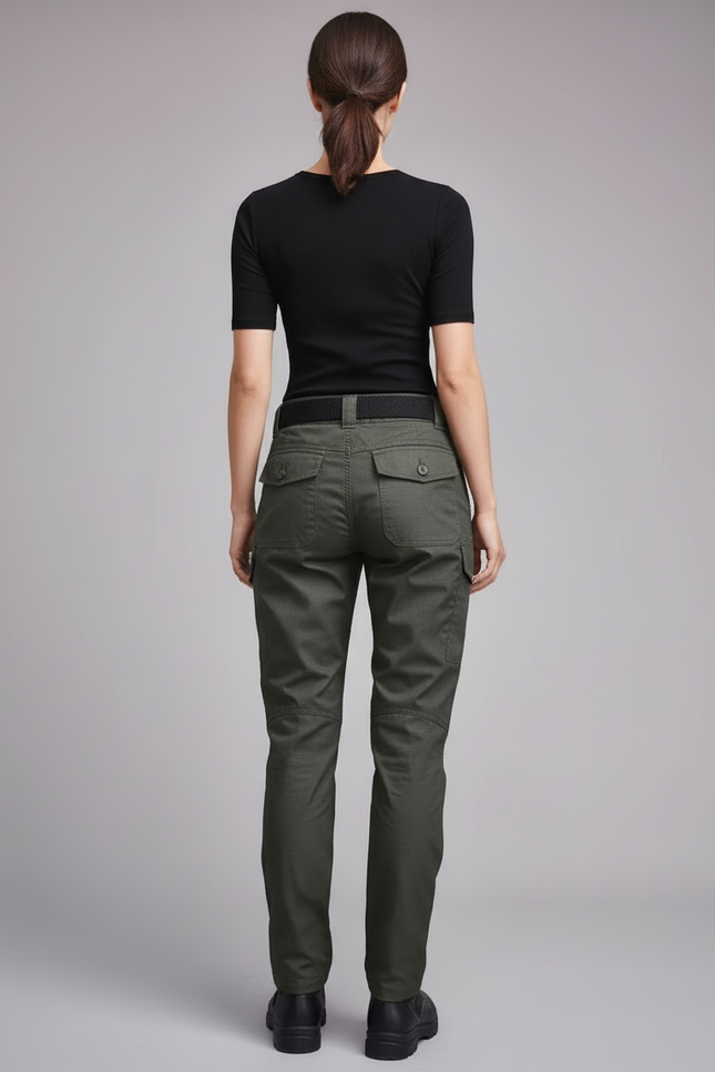 Pantalon Cargo Militaire Vert Multipoches Tactique Femme - Kaki Gabardine - vue 2