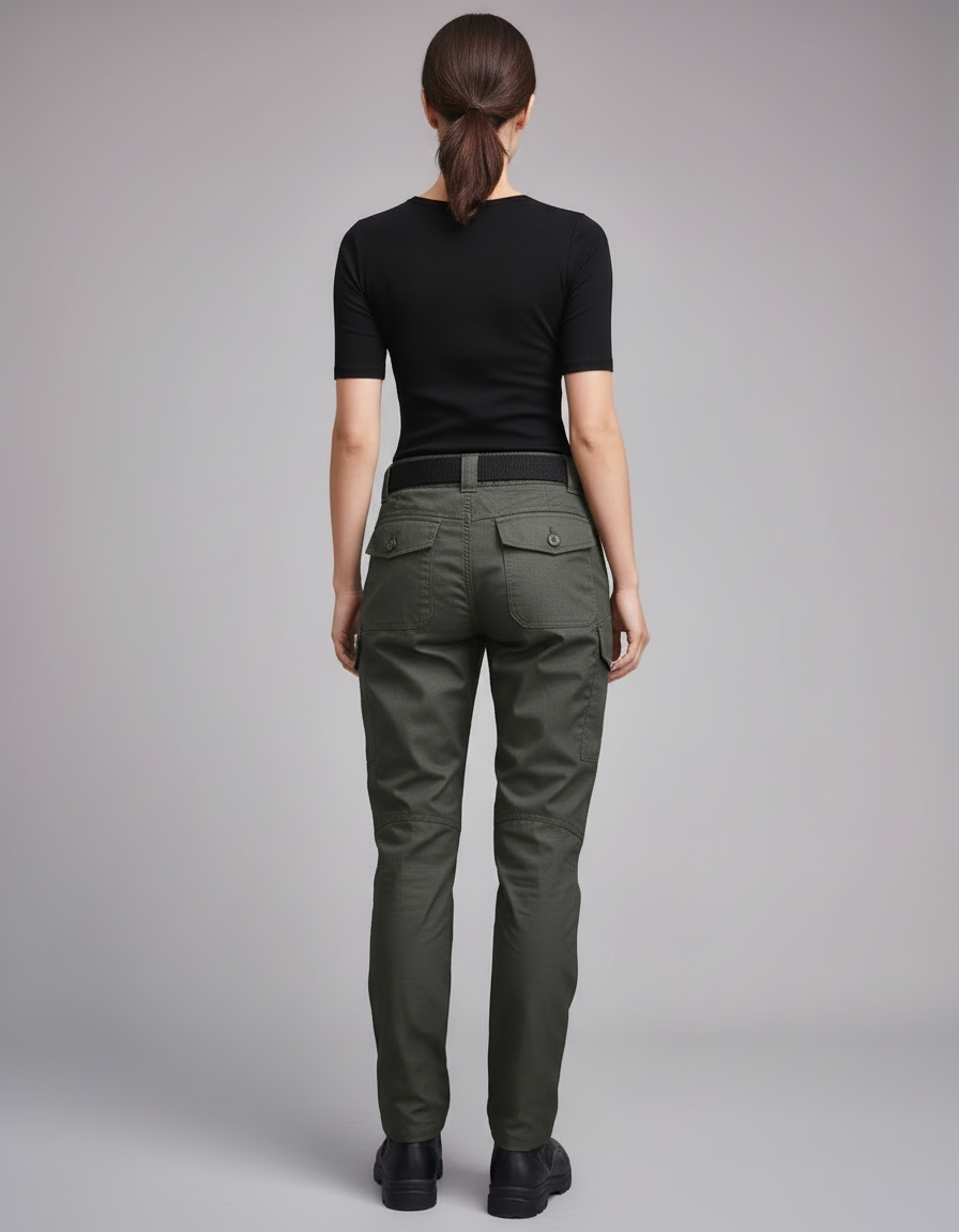 Pantalon Cargo Militaire Vert Multipoches Tactique Femme - Kaki Gabardine - vue 2