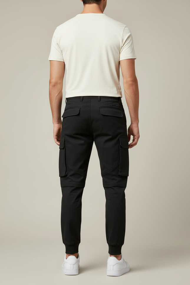 Pantalon Cargo Homme Noir Coton Slim Multipoches Sport - vue 2