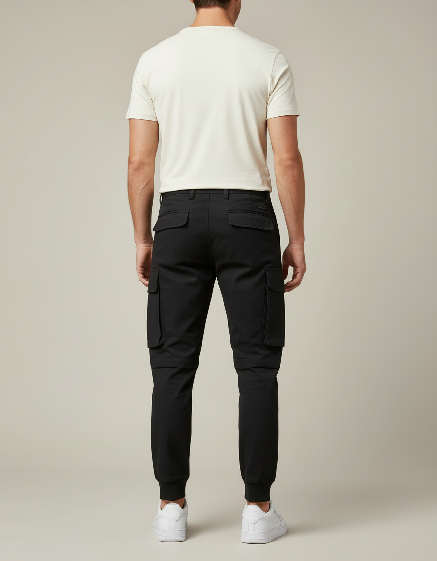 Pantalon Cargo Homme Noir Coton Slim Multipoches Sport - vue 2