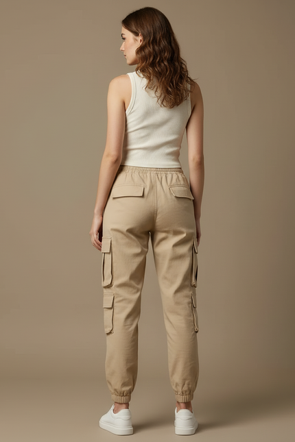 Pantalon Cargo Beige Décontracté Multipoches Femme - Toile - vue 2