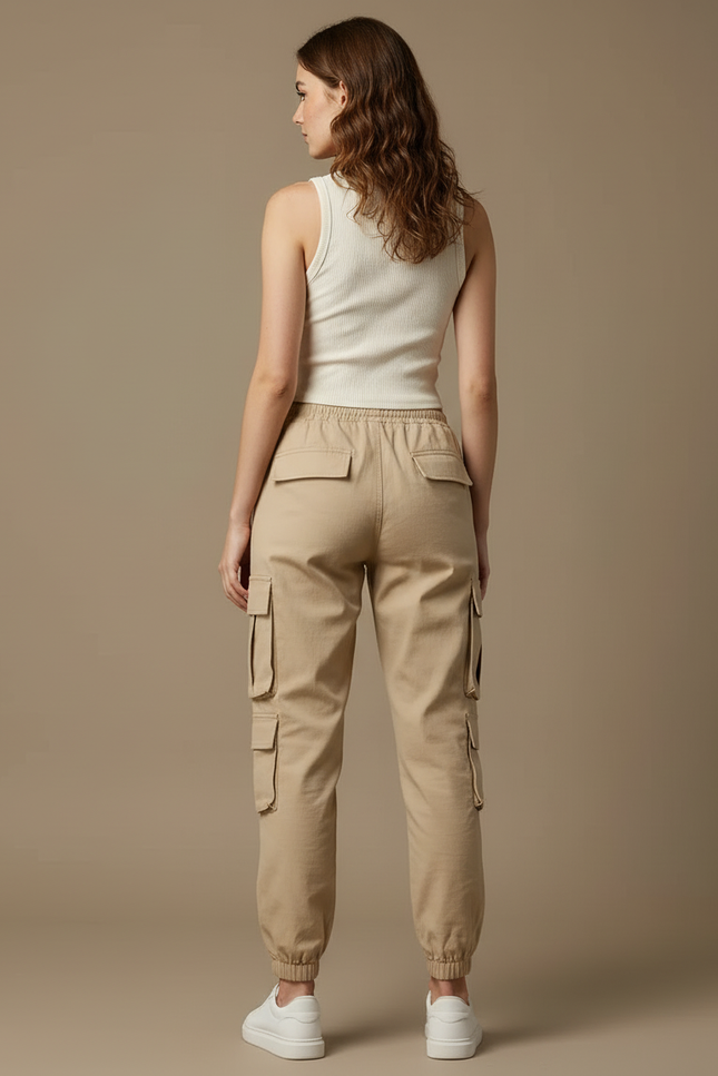 Pantalon Cargo Beige Décontracté Multipoches Femme - Toile - vue 2