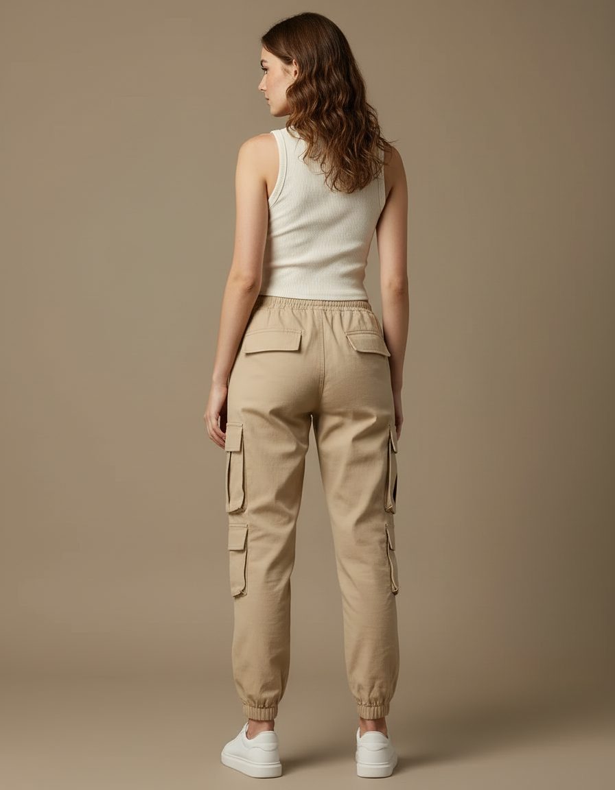 Pantalon Cargo Beige Décontracté Multipoches Femme - Toile - vue 2