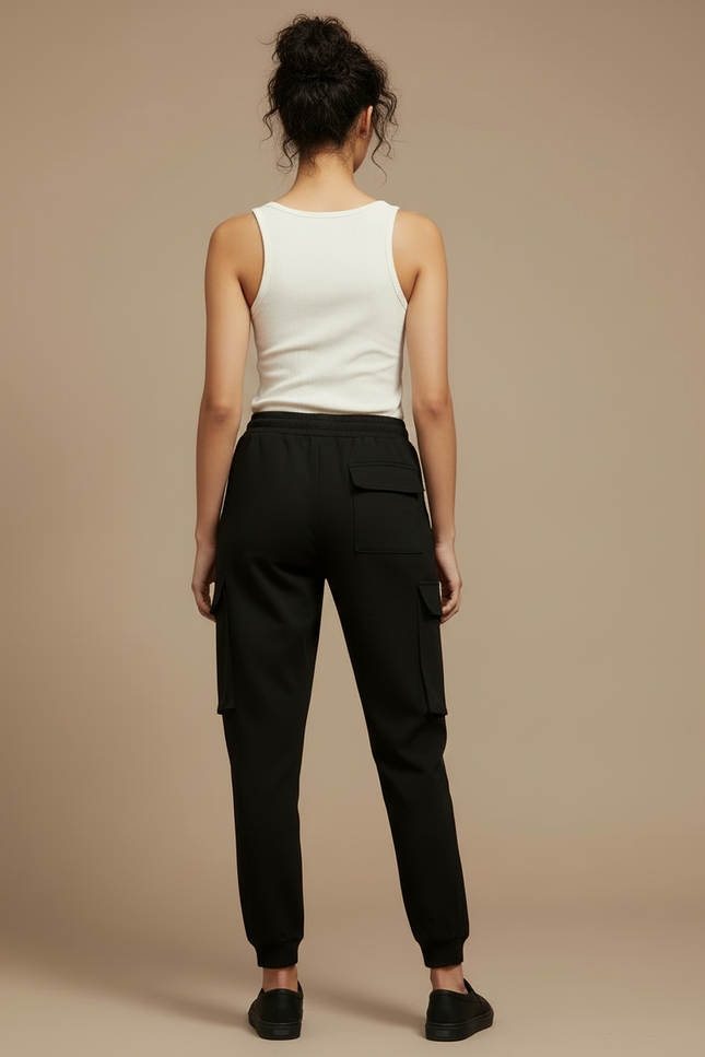 Pantalon Cargo Noir Ample Bandes Streetwear Femme - Molleton - vue 2