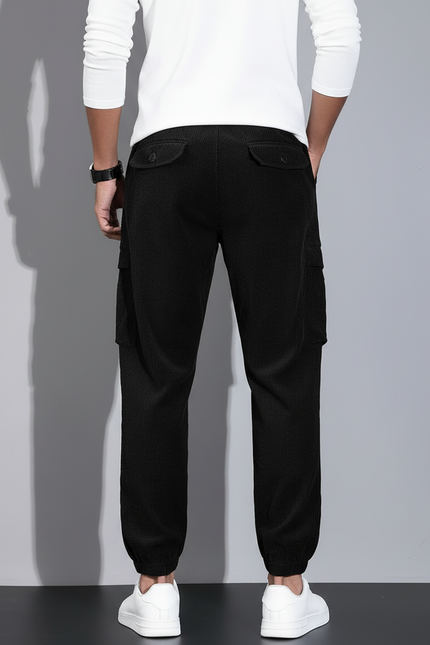 Pantalon Cargo Noir Côtelé Ample Homme Décontracté - Cordé - vue 2