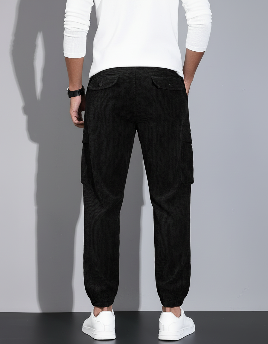 Pantalon Cargo Noir Côtelé Ample Homme Décontracté - Cordé - vue 2