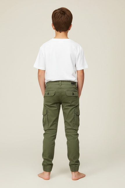 Pantalon Cargo Vert Kaki Slim Enfant Coton - vue 2