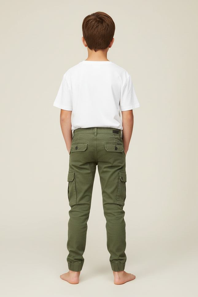 Pantalon Cargo Vert Kaki Slim Enfant Coton - vue 2