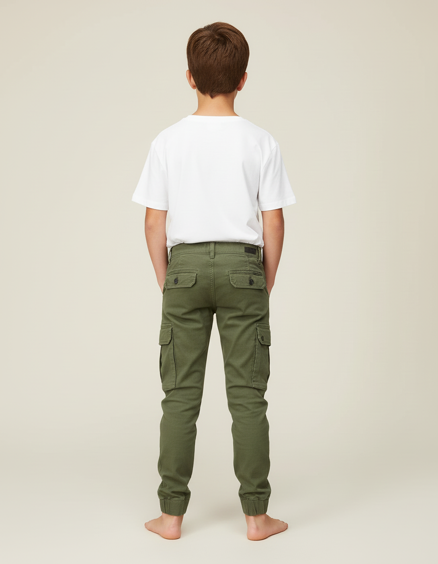 Pantalon Cargo Vert Kaki Slim Enfant Coton - vue 2