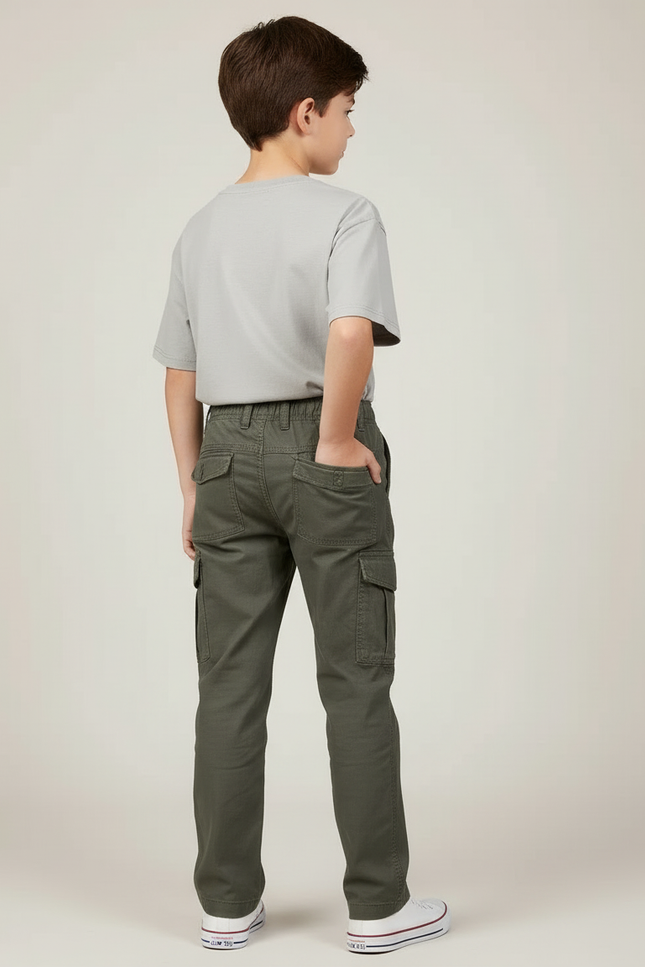 Pantalon Cargo Vert Kaki Coton Enfant Décontracté - vue 2