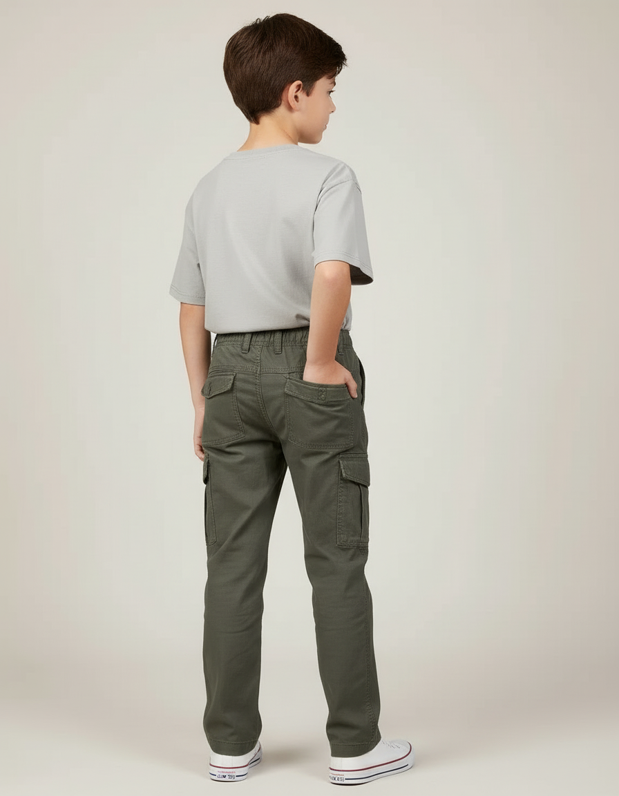 Pantalon Cargo Vert Kaki Coton Enfant Décontracté - vue 2