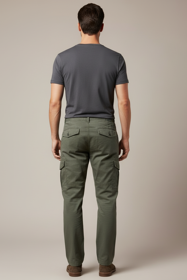 Pantalon Cargo Vert Coton Multipoches Ample Décontracté Homme - Kaki Toile - vue 2
