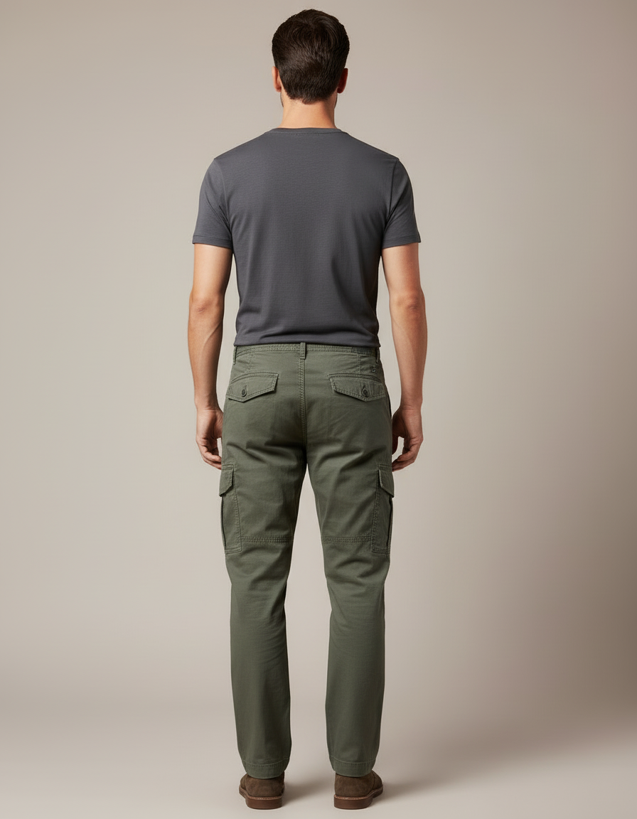 Pantalon Cargo Vert Coton Multipoches Ample Décontracté Homme - Kaki Toile - vue 2
