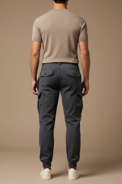Pantalon Cargo Gris Chiné Coton Multipoches Décontracté Homme - vue 2