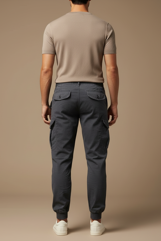 Pantalon Cargo Gris Chiné Coton Multipoches Décontracté Homme - vue 2