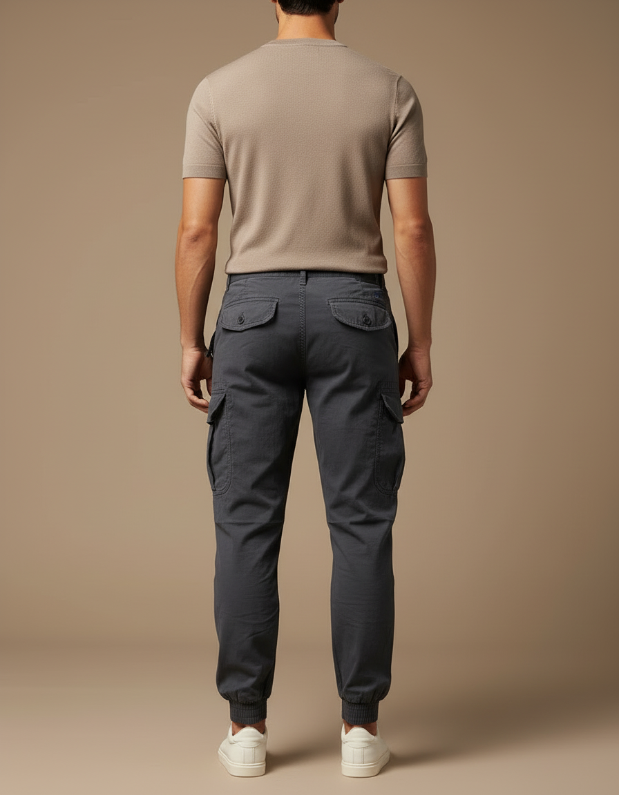 Pantalon Cargo Gris Chiné Coton Multipoches Décontracté Homme - vue 2