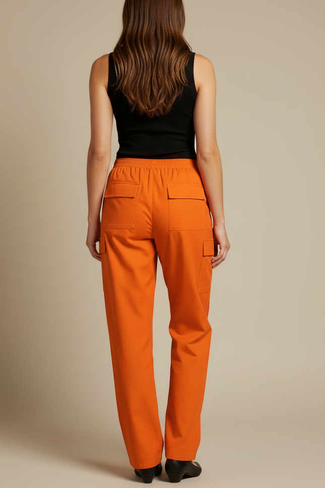 Pantalon Cargo Orange Taille Élastique Femme - Toile - vue 2