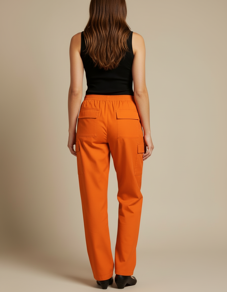 Pantalon Cargo Orange Taille Élastique Femme - Toile - vue 2