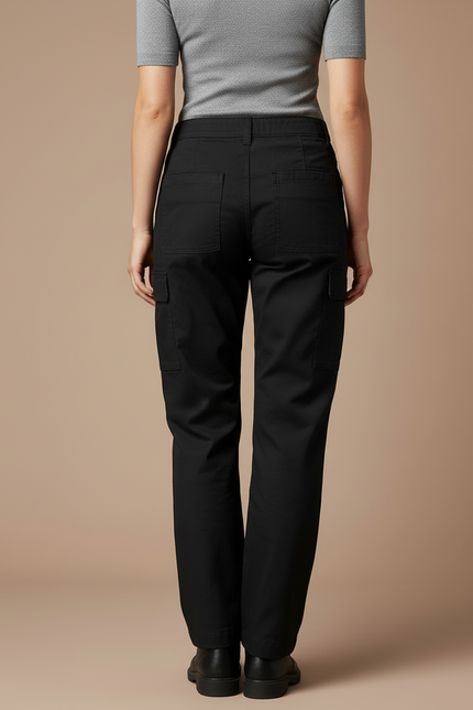 Pantalon Cargo Noir Coupe Droite Multipoches Femme - Toile - vue 2