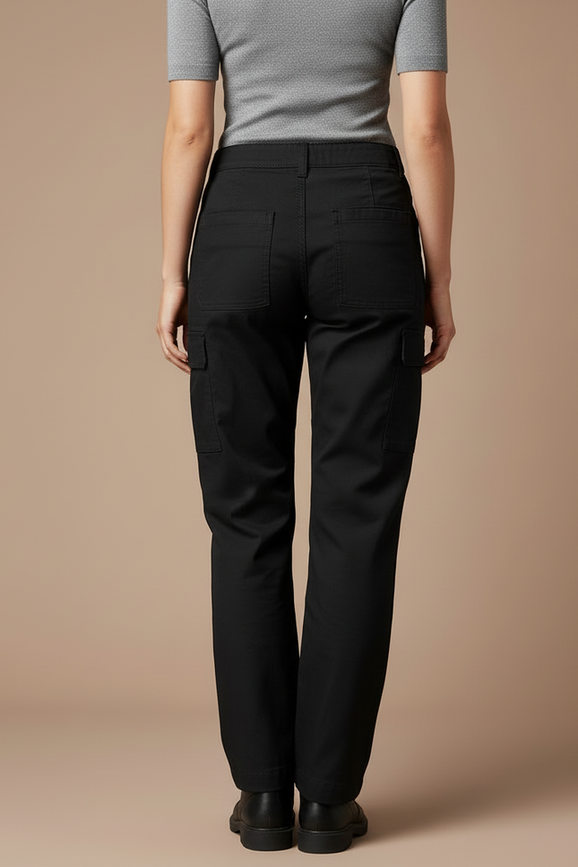 Pantalon Cargo Noir Coupe Droite Multipoches Femme - Toile - vue 2