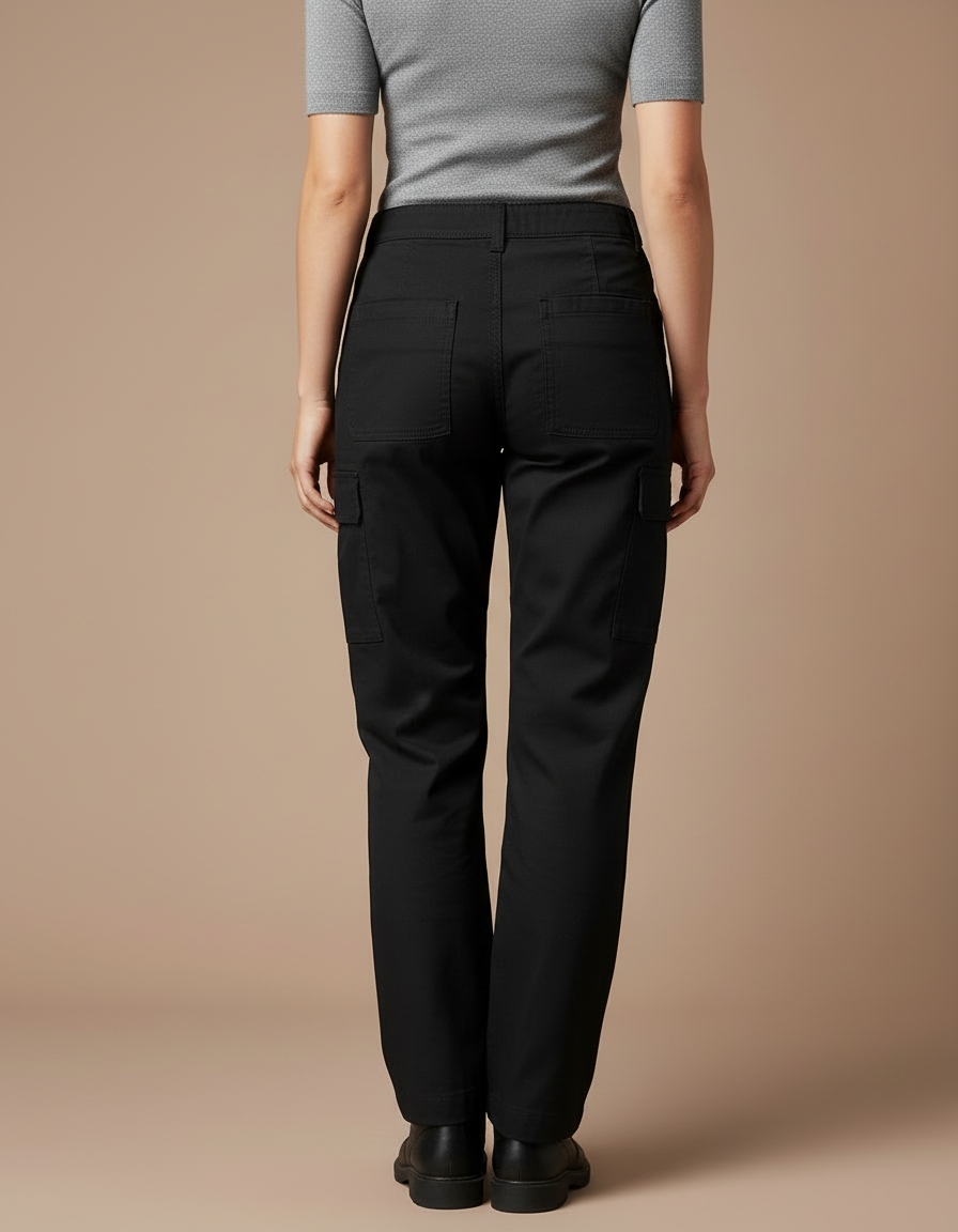 Pantalon Cargo Noir Coupe Droite Multipoches Femme - Toile - vue 2