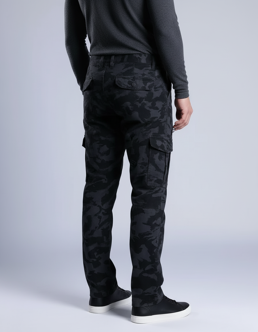 Pantalon Cargo Camouflage Gris Noir Multipoches Décontracté Homme - Toile - vue 2