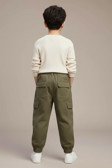 Pantalon Cargo Kaki Ample Coton Enfant Poches - Toile - vue 2
