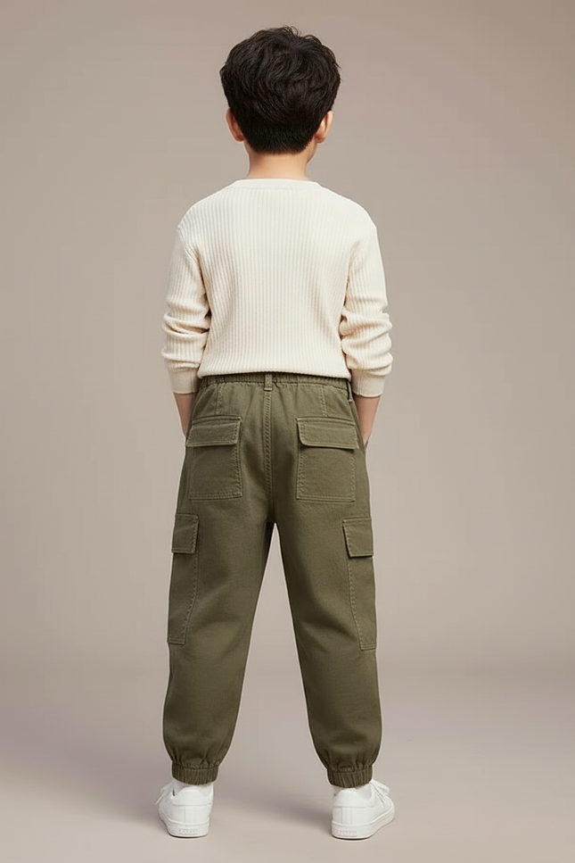 Pantalon Cargo Kaki Ample Coton Enfant Poches - Toile - vue 2