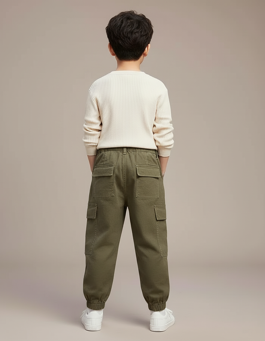 Pantalon Cargo Kaki Ample Coton Enfant Poches - Toile - vue 2