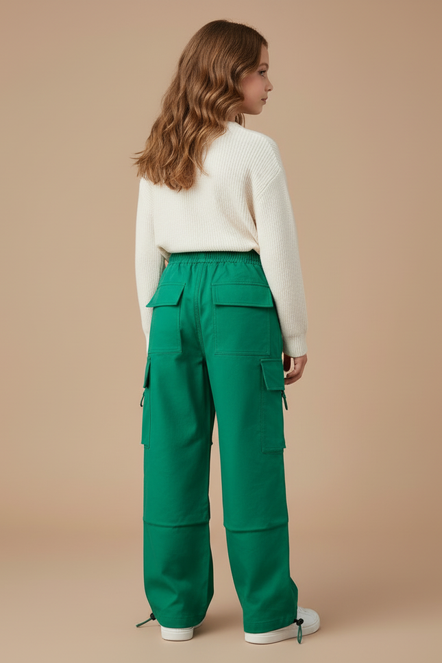Pantalon Cargo Vert Large Multipoches Streetwear Enfant - Toile - vue 2