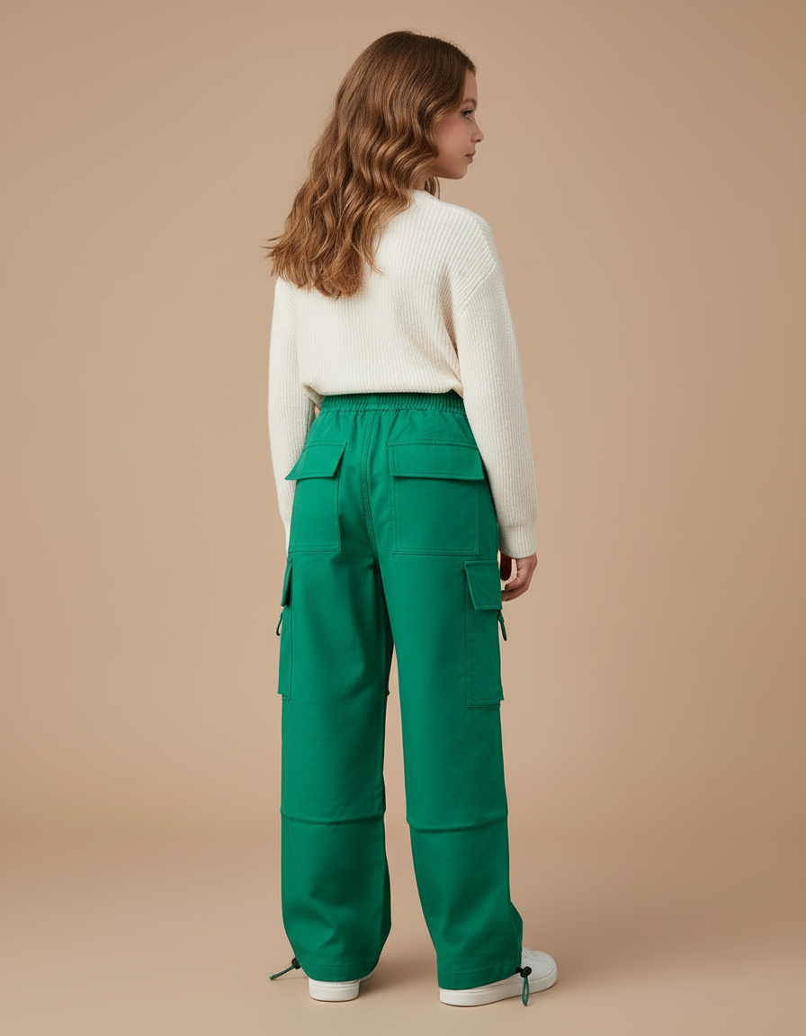 Pantalon Cargo Vert Large Multipoches Streetwear Enfant - Toile - vue 2