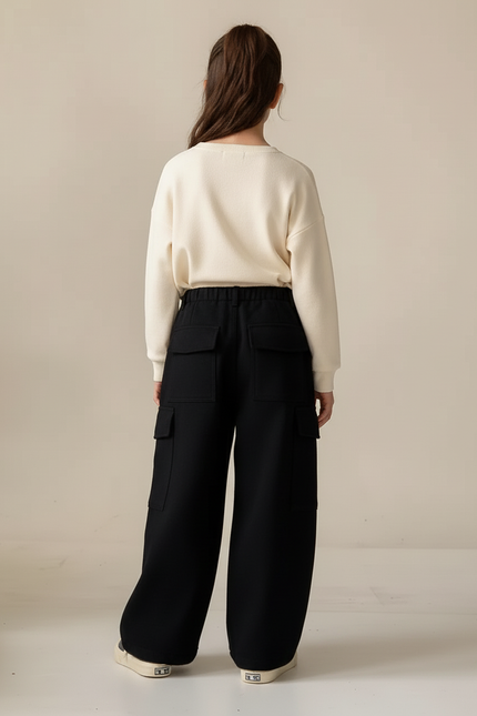 Pantalon Cargo Noir Ample Polaire Poches Enfant - Molleton - vue 2