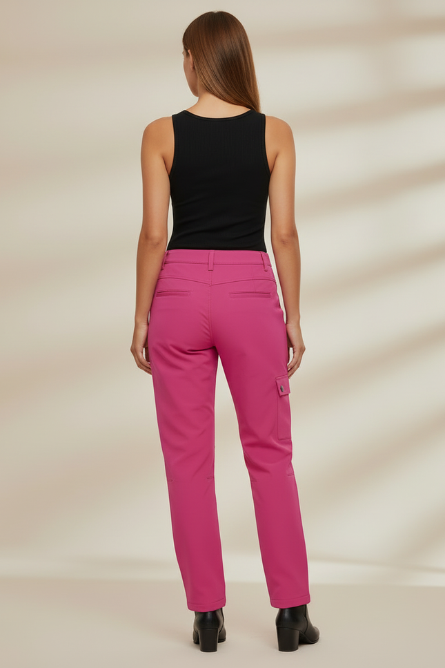Pantalon Cargo Rose Fuchsia Femme Coupe Droite Zippé - Polyester - vue 2