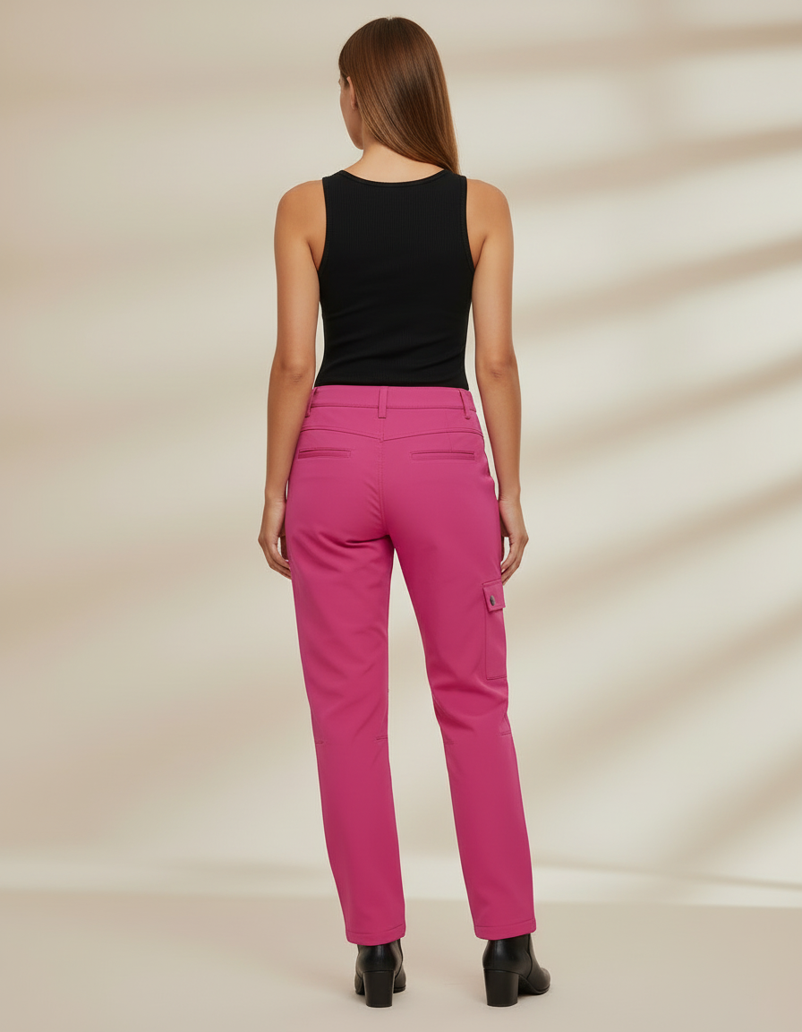 Pantalon Cargo Rose Fuchsia Femme Coupe Droite Zippé - Polyester - vue 2
